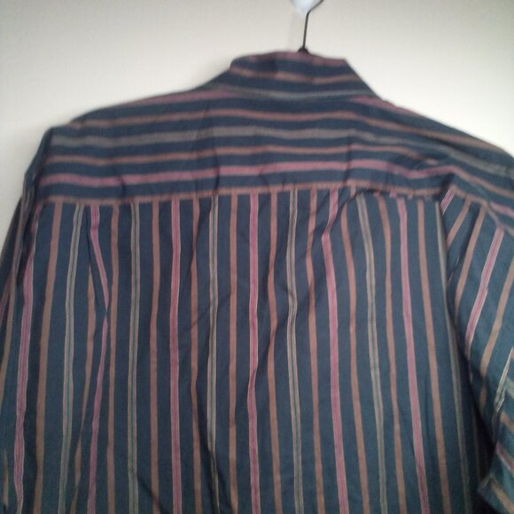 Alan Flusser Shirt L Button Down Long Sleeve Stripe Green Brown - Picture 3 of 14